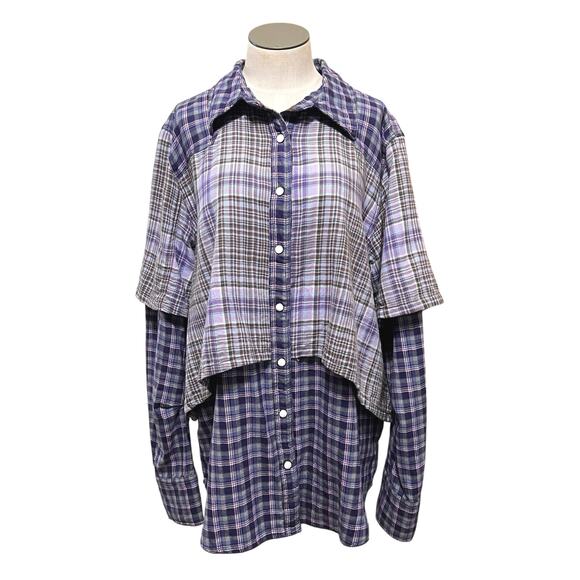 We The Free Womens Boho Blue Layer It Up Plaid Button Up Layered Shirt Sz S - Picture 3 of 16